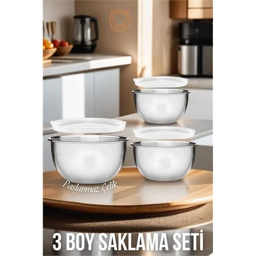 3 lü Saklama Kabı Seti Paslanmaz Çelik