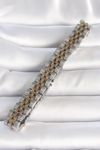 316L Çelik Gold Gümüş Renk Zincir Model Erkek Bileklik - TJ-EB3720 - 2