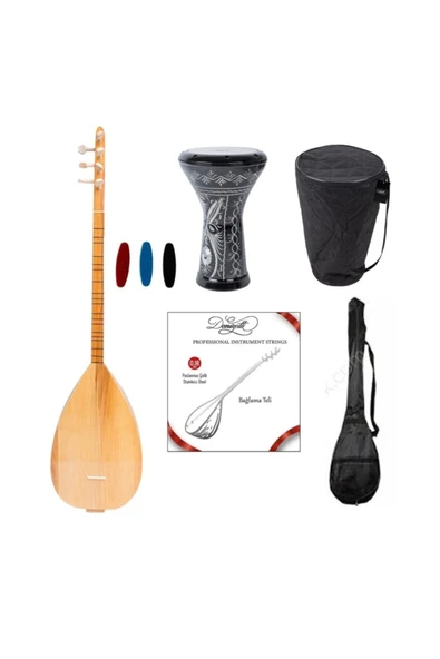 Kısa Sap Baglama - Islemeli Mısır Darbuka - Kılıf - Tel Takımı