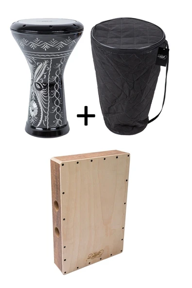 Ritim Müzik Tutkunları I?çin Siyah Işlemeli Darbuka Ve Kahon Seyahat Kajon Cajon