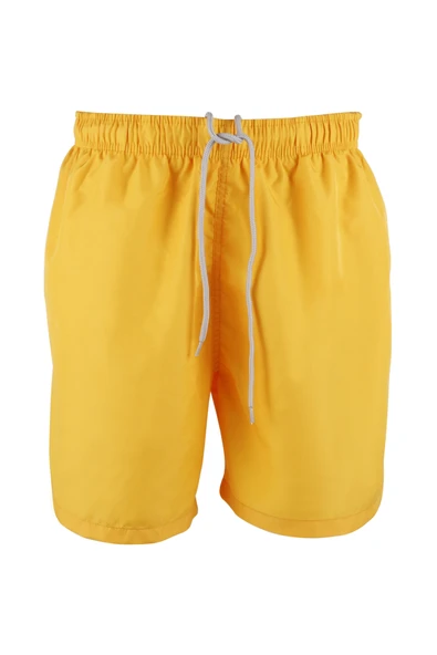 Erkek Deniz Şortu 2 Cepli Pamuklu Polyester Su Yitici Tahriş Etmeyen Astar Sarı K236