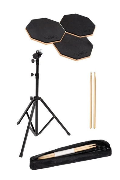 Bateri Davul Drum Pratik Çalışma Pedi Ve Standı Baget 3'lü Set Çantalı - 2