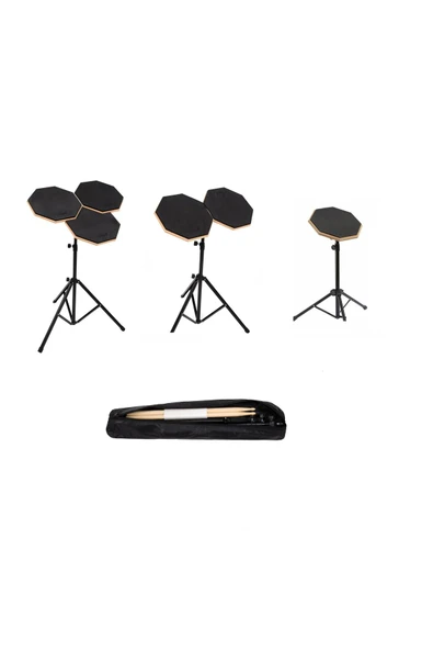 Bateri Davul Drum Pratik Çalışma Pedi ve Standlı Full Setup