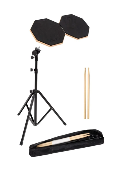 Davul Bateri Drum Pratik Çalışma Pedi Ve Standı Padi Baget Hediye 2 Petek - Çanta Kılıf - 2