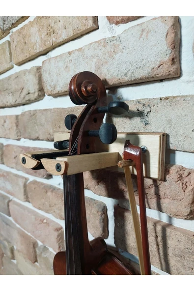 Dekoratif Keman Duvar Askısı Standı Aparatı Ahşap Natural Tasarım