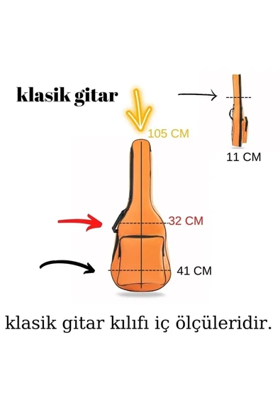 Su Geçirmez 20 Mm Polietilen Destekli Soft Case Klasik Gitar Kılıfı Çantası Ahşap Pena Hediye - Resim 5