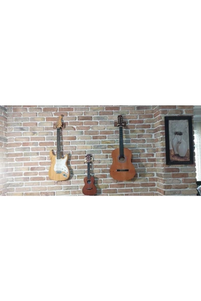 Dekoratif Ahsap Tasarım Sehpa Akustik - Klasik - Elektro - Electric - Bass Gitar Duvar Standı - 8