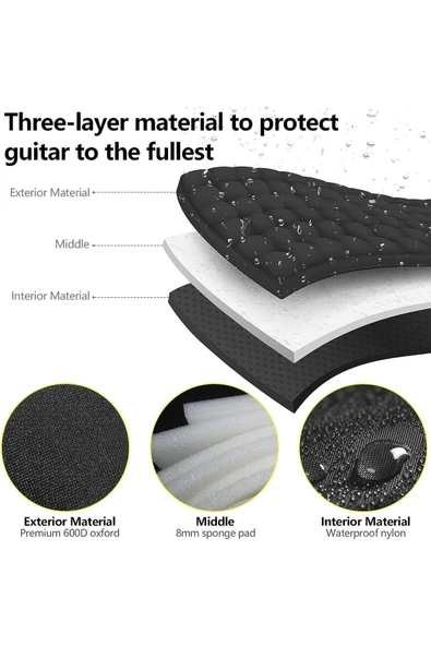 Ultra Koruma Su Geçirmez Gigbag Soft Case Uzun Sap Bağlama Saz Kılıfı 1 Takım Tel Hediye - Resim 6