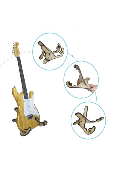 Gitaristlerin Tercihi - Klasik - Akustik - Elektro Elektrik Uyumlu Ahşap Gitar Standı - 7