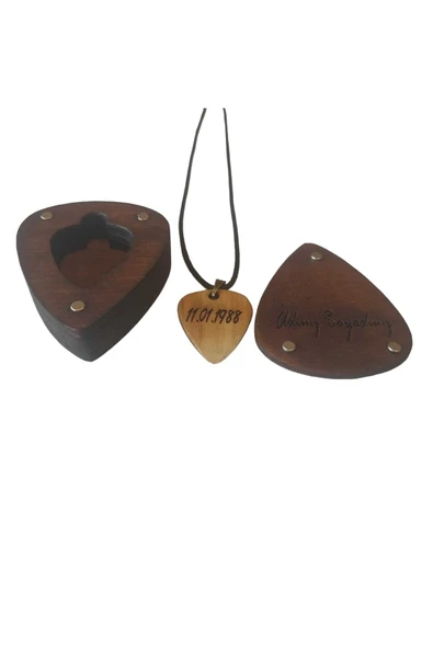 Özel Gün Tarih Yazılabilir Ahşap Kutusuyla Birlikte Pena Kolye - Hatıra Hediye Fikri