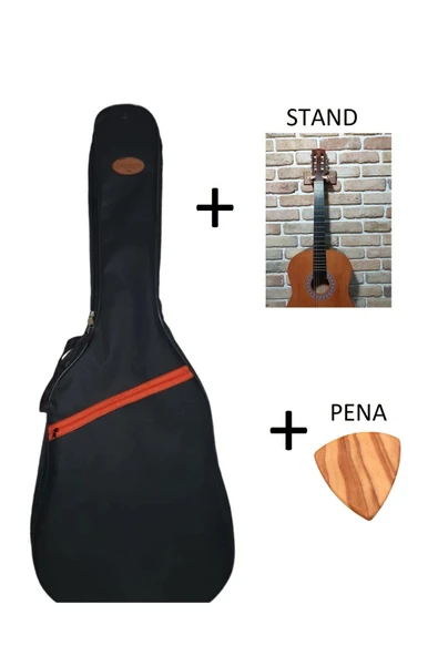 Akustik Gitar Kılıfı  Profesyonel  10 Mm Pedli Soft Case -  Ahşap Pena  - Duvar Askı Standı Hediye ürün görseli