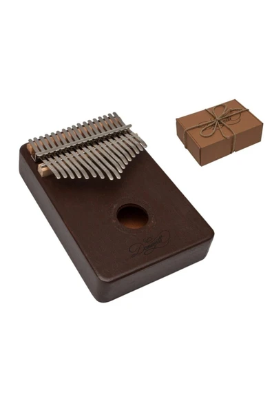 Kalimba Full Set - Hediye Paketi- Stant-parmak Koruyucu Kahverengi
