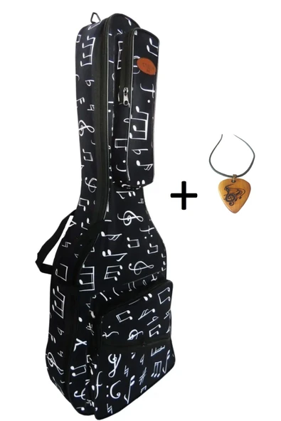 Profesyonel Su Geçirmez 20 Mm Pedli Gigbag Klasik Gitar Kılıfı Nota Desenli -Ahşap Pena Kolye Hediye