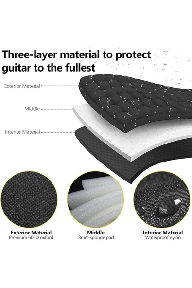 Profesyonel Yüksek Korumalı Klasik Gitar Kılıfı Çanta Gigbag Siyah Softcase Pandura - 4