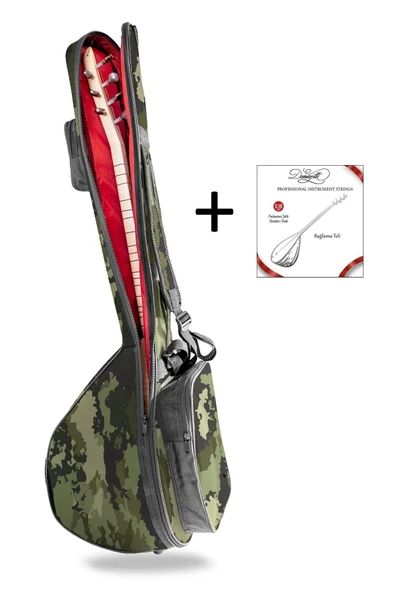 Profesyonel Pedli Gigbag Kısa Bağlama Saz Kılıfı Kamuflaj Desen Baglama + Tel Takımı