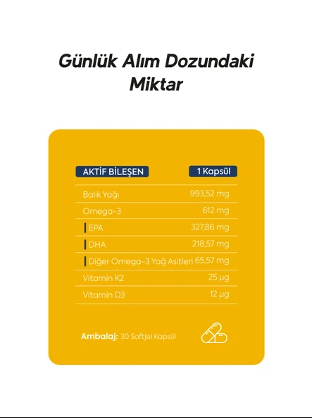 Balık Yağı Içeren Omega-3 D3 & K2 Vitamin 30 Tablet Takviye Edici Gıda - 5
