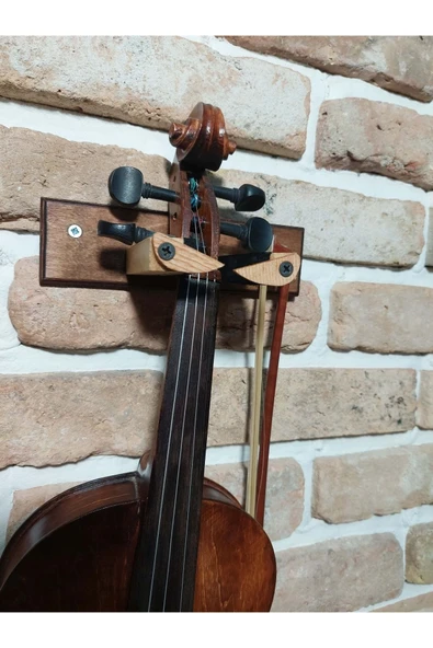 Dekoratif Keman Standı Duvar Askı Aparatı Ahşap Tasarım Ceviz - 2