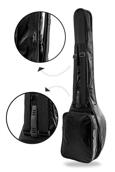 Profesyonel 10 MM PEDLİ Soft Case Uzun Sap Bağlama Saz Kılıfı Siyah + Tel Takımı + Duvar Askı standı - Resim 2