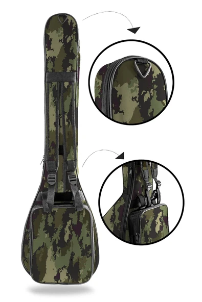 Profesyonel Pedli Gigbag Kısa Bağlama Saz Kılıfı Kamuflaj Desen Baglama + Tel Takımı - 4