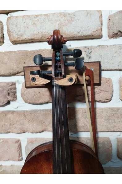 Dekoratif Keman Standı Duvar Askı Aparatı Ahşap Tasarım Ceviz