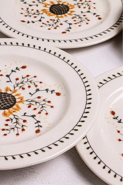 Snippy Garden - 6 Parça Porselen Kahvaltı Takımı Pasta Seti Tabağı Tatlı Tabağı Kahvaltılık Tabak 19cm - 6