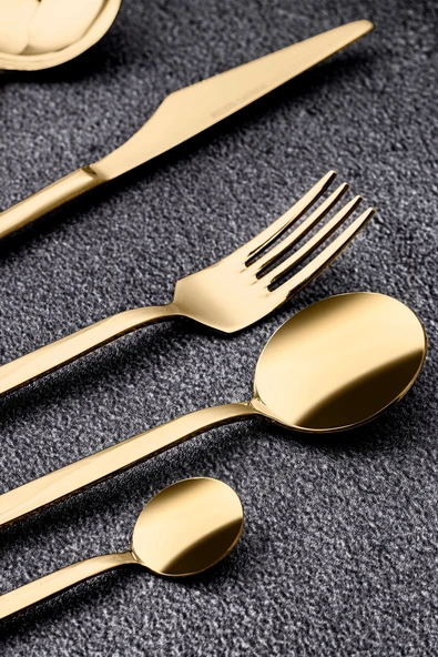 Snippy Fettucini Gold - 6 Kişilik 36 Parça Paslanmaz Çelik Çatal Kaşık Bıçak Takımı 18/10 304 Paslanmaz - 6