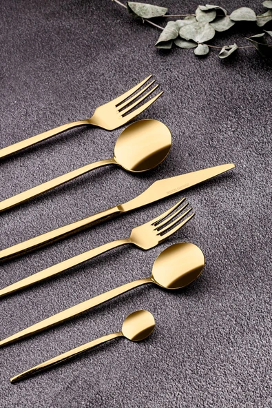 Snippy Fettucini Gold - 6 Kişilik 36 Parça Paslanmaz Çelik Çatal Kaşık Bıçak Takımı 18/10 304 Paslanmaz - 3