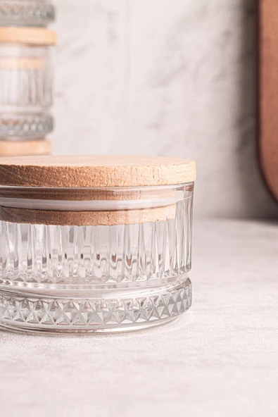 Snippy Bella Soft 4'lü Ahşap Vakumlu Kapaklı Cam Kahvaltılık Çok Amaçlı Cam Çerezlik 235 ml - Resim 7