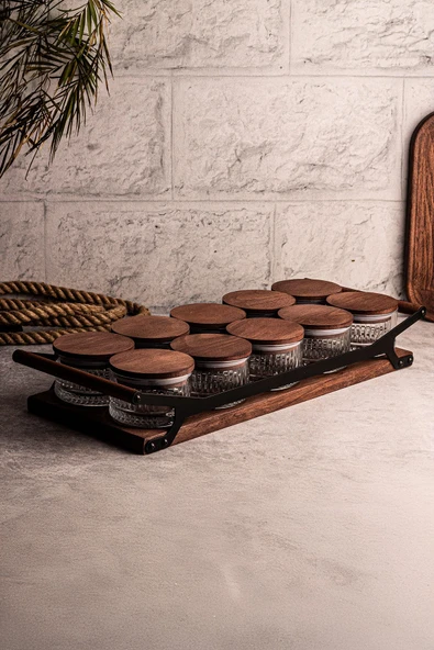 Snippy Grade Bella Yuvarlak 10'lu Ahşap Vakumlu Kapaklı Tepsili Cam Kahvaltılık Cam Çerezlik 235 ml - Resim 3