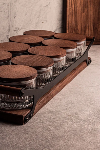 Snippy Grade Bella Yuvarlak 10'lu Ahşap Vakumlu Kapaklı Tepsili Cam Kahvaltılık Cam Çerezlik 235 ml - Resim 5