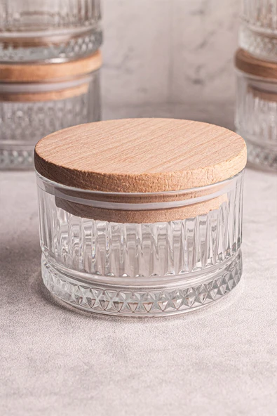 Snippy Bella Soft 3'lü Ahşap Vakumlu Kapaklı Cam Kahvaltılık Çok Amaçlı Cam Çerezlik 235 ml - Resim 6