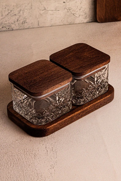 Snippy Milla Kare - 2'li Ahşap Standlı Vakumlu Kapaklı Cam Çerezlik Cam Kase Kahvaltılık 230 ml - 3