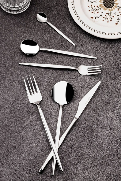 Snippy Fettucini - 6 Kişilik 36 Parça Paslanmaz Çelik Çatal Kaşık Bıçak Takımı 18/10 304 Paslanmaz Çelik - 8