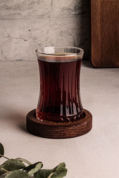 Snippy Bella 6 lı Cam Çay Seti 12 Parça Ahşap Altlık Cam Çay Takımı Seti 6 Kişilik Çay Tabak - 4