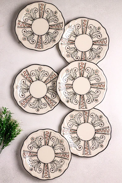 Snippy Lavanya - 6 Parça Porselen Kahvaltı Takımı Pasta Seti Tabağı Tatlı Tabağı Kahvaltılık Tabak 21cm