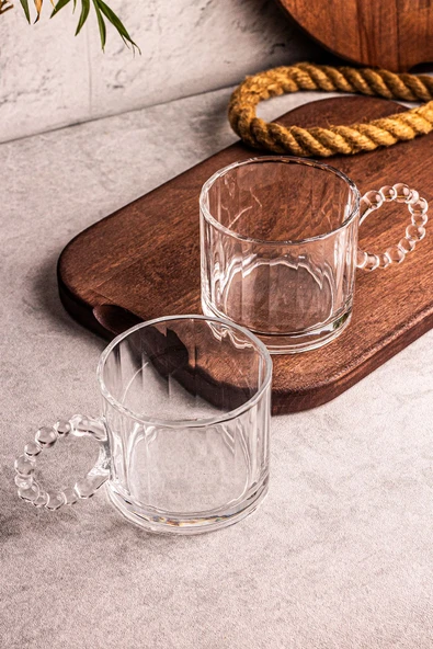 Snippy Cuppy - 2 Adet Cam Bardak Boncuk Kulplu Kupa Çay Kahve Meşrubat Bardağı 300 ml - 7