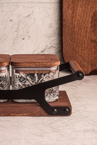 Snippy Grade Milla Kare 5 Parça Tepsili Ahşap Vakumlu Kapaklı Tepsili Cam Kahvaltılık Çerezlik 230 ml - Resim 2