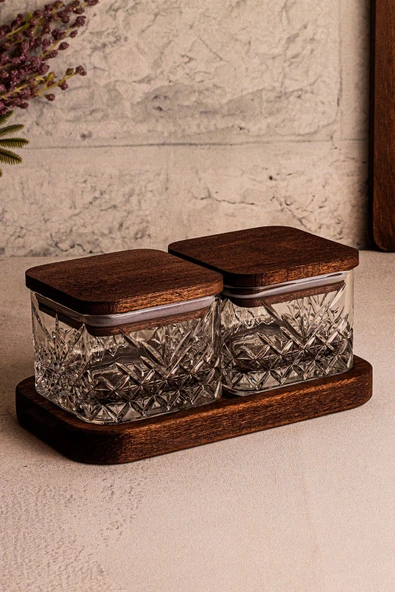 Snippy Milla Kare - 2'li Ahşap Standlı Vakumlu Kapaklı Cam Çerezlik Cam Kase Kahvaltılık 230 ml - 5