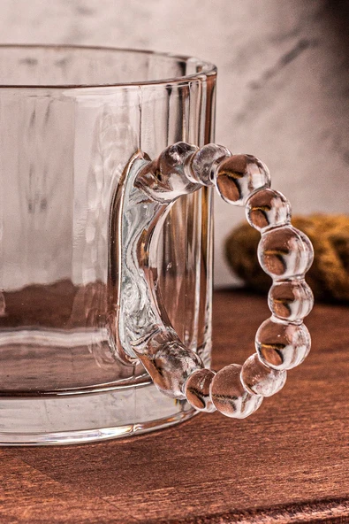 Snippy Cuppy - Cam Bardak Boncuk Kulplu Kupa Çay Kahve Meşrubat Bardağı 300 ml - 3