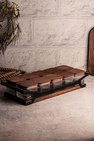 Snippy Grade Bella Kare 10'lu Ahşap Vakumlu Kapaklı Tepsili Cam Kahvaltılık Cam Çerezlik 230 ml - Resim 3