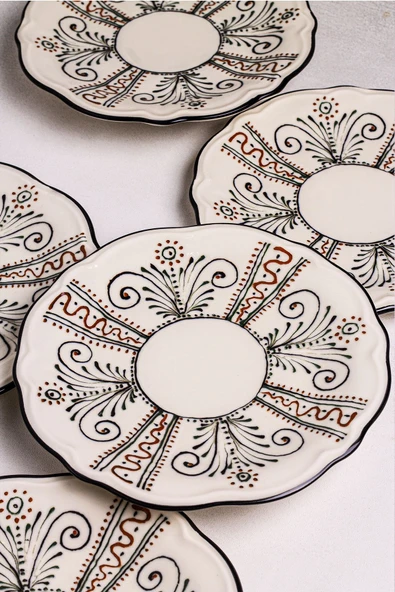 Snippy Lavanya - 6 Parça Porselen Kahvaltı Takımı Pasta Seti Tabağı Tatlı Tabağı Kahvaltılık Tabak 21cm - 5
