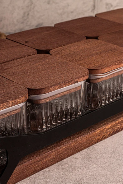 Snippy Grade Bella Kare 10'lu Ahşap Vakumlu Kapaklı Tepsili Cam Kahvaltılık Cam Çerezlik 230 ml - Resim 4