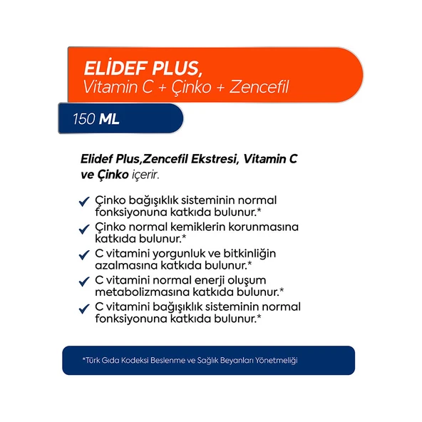 Elidef Şurup Zencefil, C Vitamini Ve Çinko Içeren Takviye Edici Gıda - Resim 2