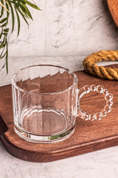 Snippy Cuppy - Cam Bardak Boncuk Kulplu Kupa Çay Kahve Meşrubat Bardağı 300 ml - 7
