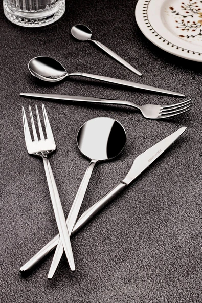 Snippy Fettucini - 6 Kişilik 36 Parça Paslanmaz Çelik Çatal Kaşık Bıçak Takımı 18/10 304 Paslanmaz Çelik - 5