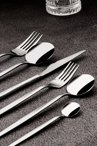 Snippy Fettucini - 6 Kişilik 36 Parça Paslanmaz Çelik Çatal Kaşık Bıçak Takımı 18/10 304 Paslanmaz Çelik - 2