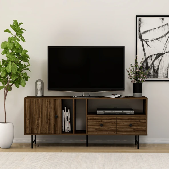 T002 Kapaklı, Çekmeceli Tv Sehpası Sandık Ceviz - 2