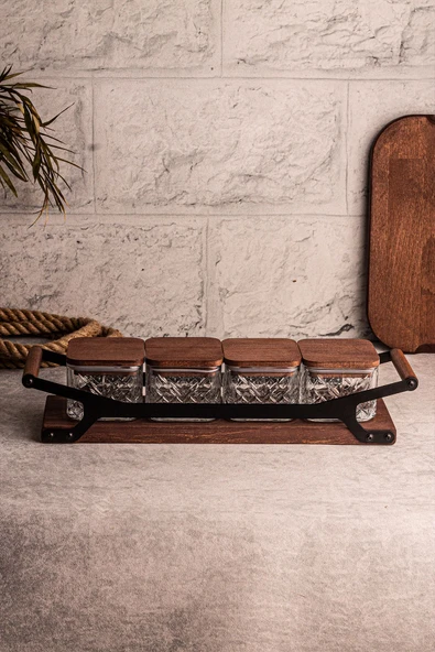 Snippy Grade Milla Kare 5 Parça Tepsili Ahşap Vakumlu Kapaklı Tepsili Cam Kahvaltılık Çerezlik 230 ml - Resim 3