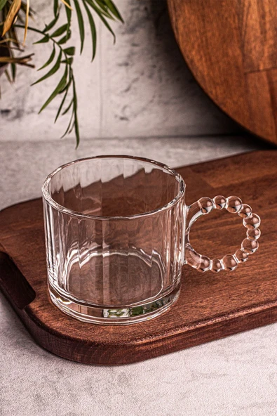 Snippy Cuppy - Cam Bardak Boncuk Kulplu Kupa Çay Kahve Meşrubat Bardağı 300 ml - 2