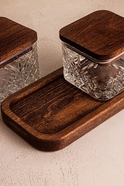 Snippy Milla Kare - 2'li Ahşap Standlı Vakumlu Kapaklı Cam Çerezlik Cam Kase Kahvaltılık 230 ml - 7